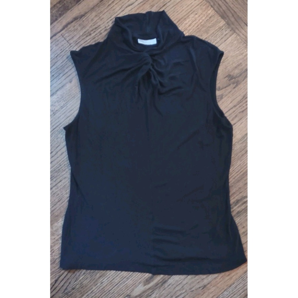 Worthington Stretch Womens Mock Neck Sleeveless Top Black Twist Keyhole Blouse‎